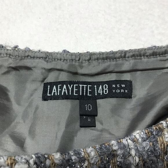 Lafayette 148 New York wool silk tweed woven midi skirt gray brown shimmer 10 - Picture 2 of 10